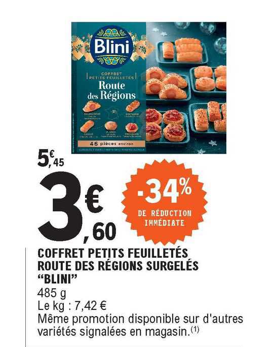 coffret petits feuilletés route des régions surgelés "blini" -34% de réduction immédiate