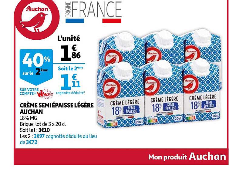 crème semi épaisse légère auchan