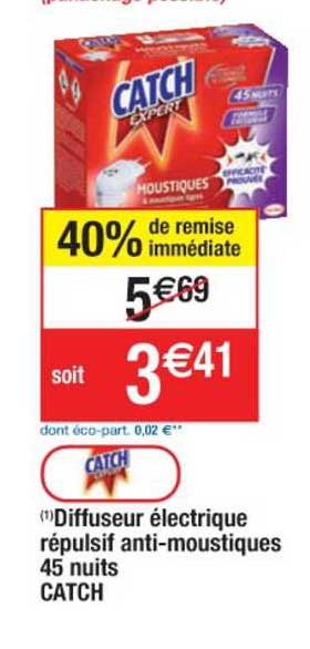 diffuseur électrique répulsif anti-moustiques 45 nuits catch 40% de remise immédiate
