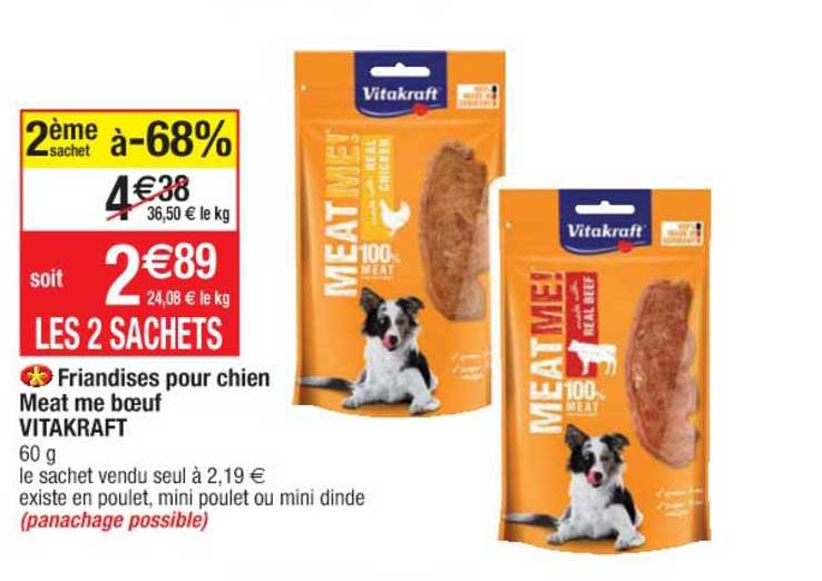 friandises pour chien meat me boeuf vitakraft 2ème sachet à -68%