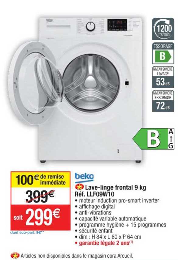 lave-linge frontal 9 kg réf. llf09w10 beko