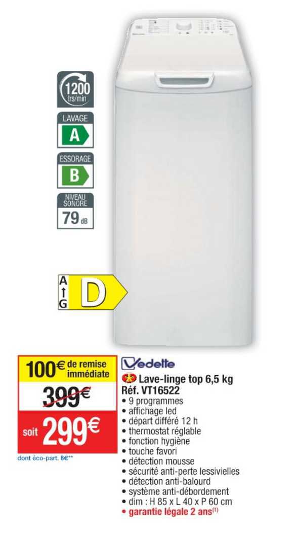 lave-linge top 6.5 kg réf. vt16522 vedette