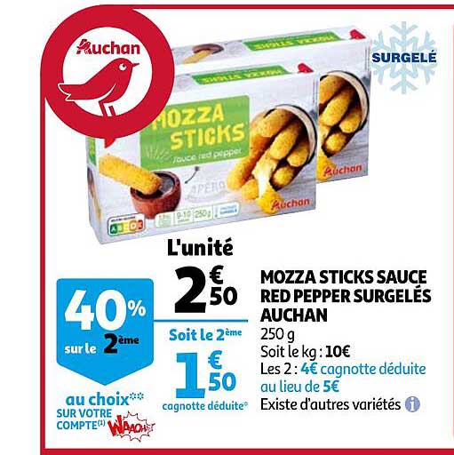 mozza sticks sauce red pepper surgelés auchan