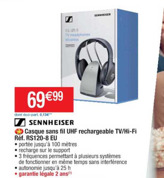 sennheiser , casque sans fil uhf rechargeable tv-hi-fi