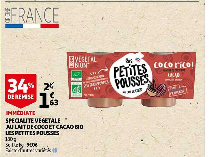 spécialité végétale au lait de coco et cacao bio les petites pousses