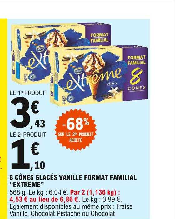 8 cônes glacés vanille format familial "extrême"