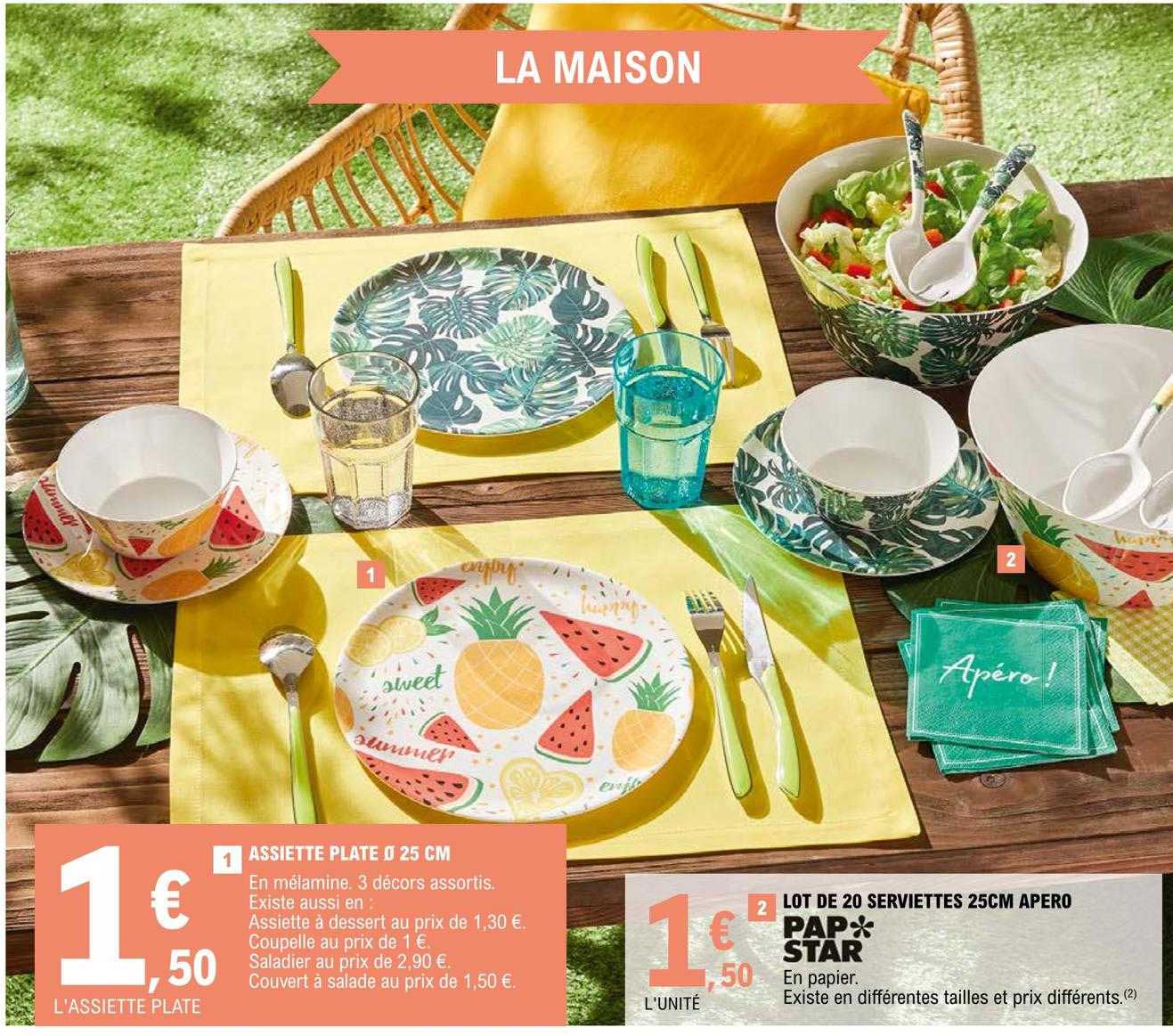 assiette plate ø 25 cm, lot de 20 serviettes 25 cm apero pap star