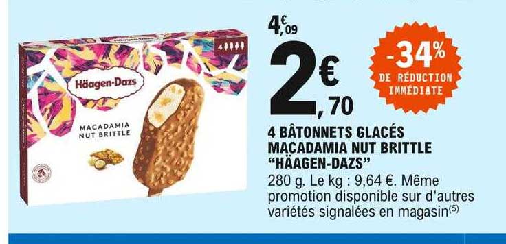 4 bâtonnets glacés macadamia nut brittle "häagen-dazs"