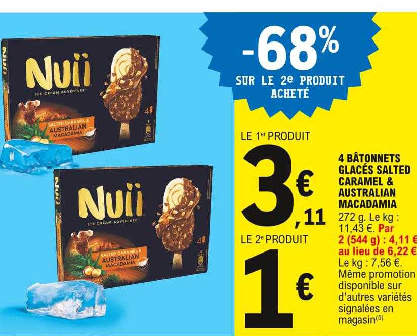 4 bâtonnets glacés salted caramel & australian macadamia