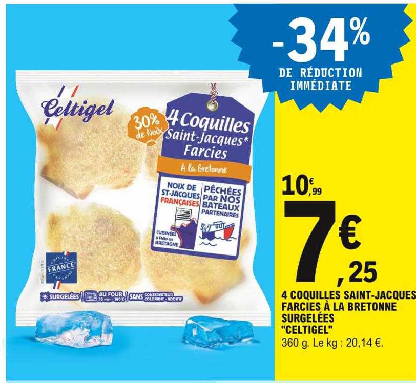 4 coquilles saint-jacques farcies à la bretonne surgelées "celtigel"