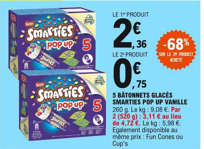 5 Bâtonnets Glacés Smarties Pop Up Vanille