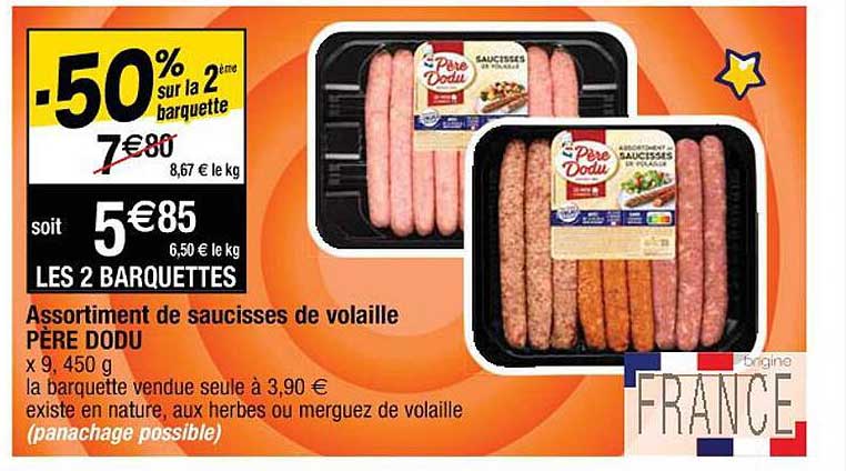 assortiment de saucisses de volaille père dodu