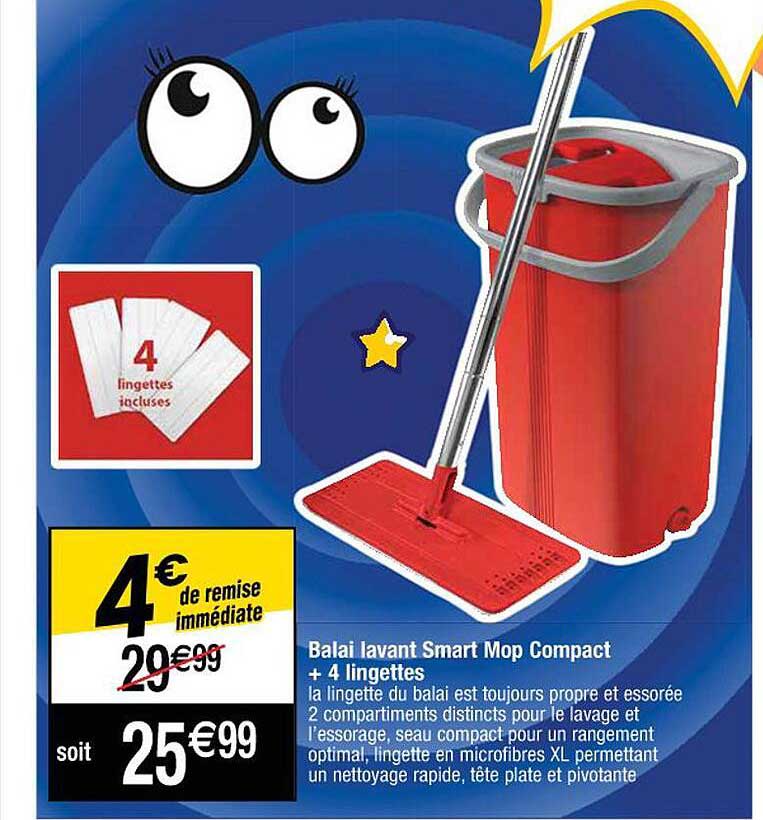 Balai Lavant Smart Mop Compact + 4 Lingettes