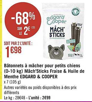 bâtonnets à mâcher pour petits chiens (0-10 kg) mâch'sticks fraise & huile de menthe edgard & cooper