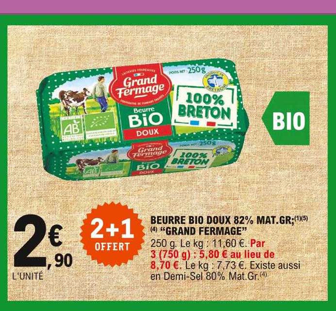 beurre bio doux 82% mat.gr. "grand fermage"