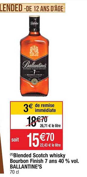 blended scotch whisky bourbon finish 7 ans 40% vol. ballantine's