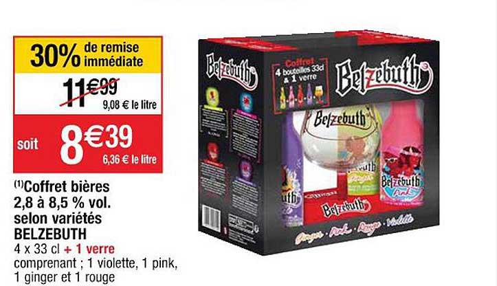 coffret bières 2,8 à 8,5% vol. selon variétés belzebuth