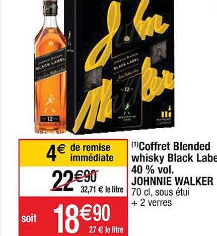 coffret blended whisky black label 40% vol. johnnie walker
