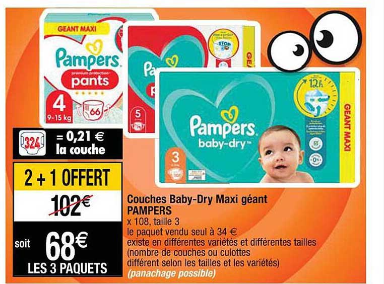 couches baby-dry maxi géant pampers