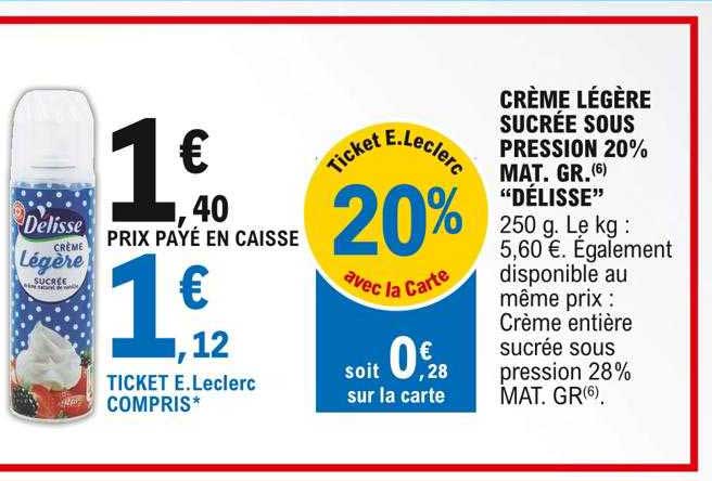 crème légère sucrée sous pression 20% mat.gr. "délisse"