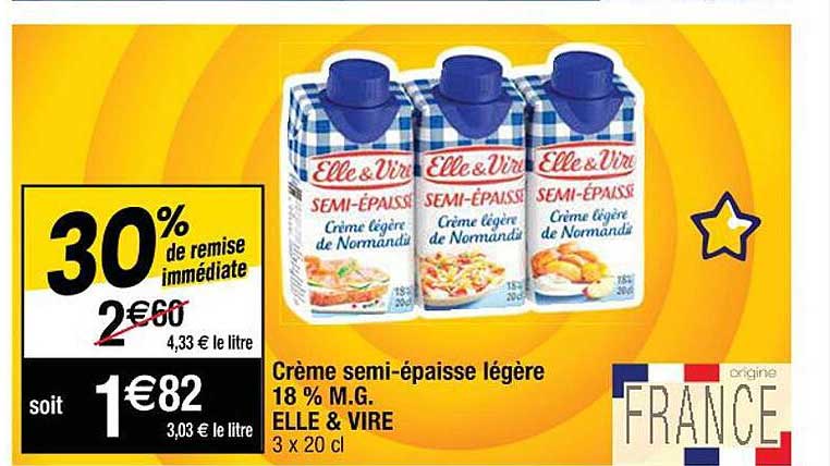 crème semi-épaisse légère 18% m.g. elle & vire