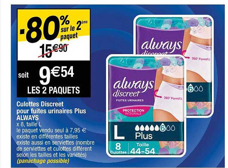 culottes discreet pour fuites urinaires plus always