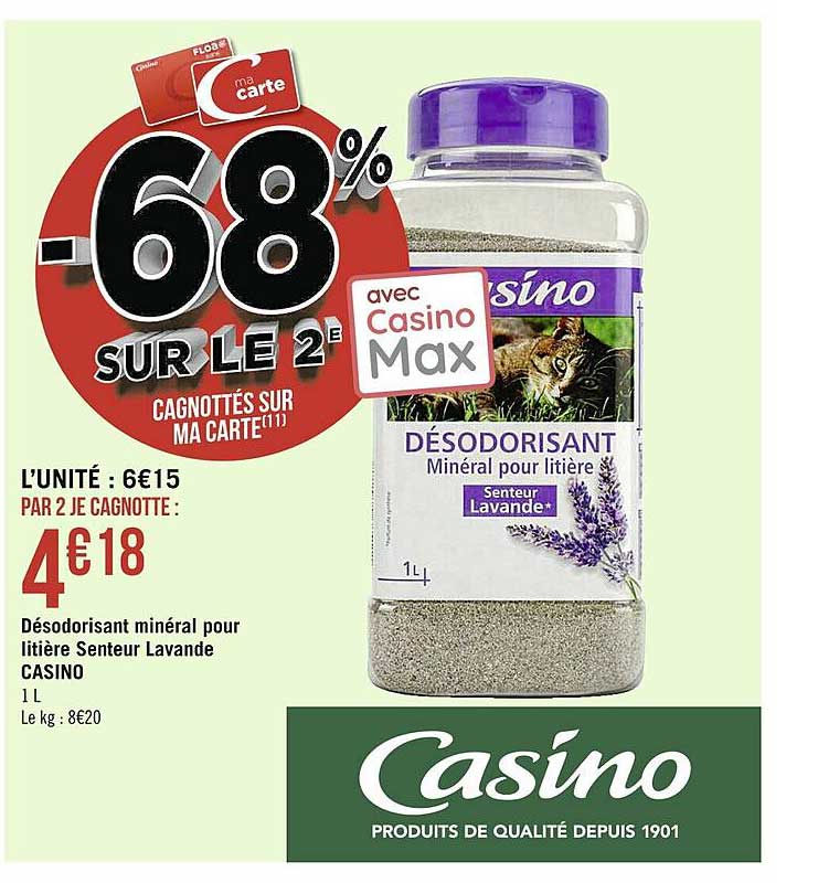 désodorisant minéral pour litière senteur lavande casino