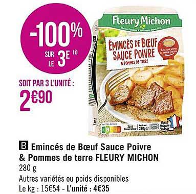 émincés de boeuf sauce poivre & pommes de terre fleury michon