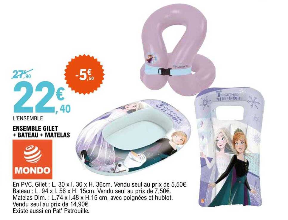 ensemble gilet + bateau + matelas mondo