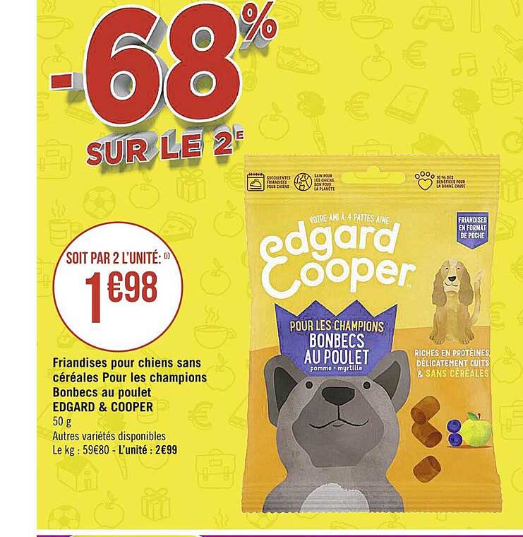 friandises pour chiens sans céréales pour les champions bonbecs au poulet edgard & cooper