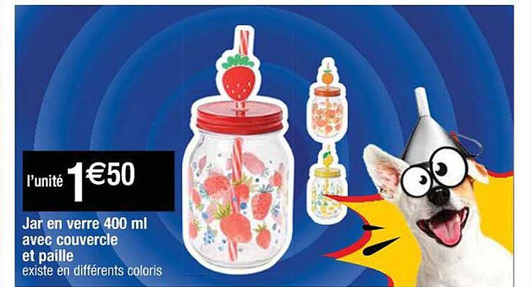 jar en verre 400 ml avec couvercle et paille