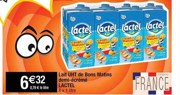 lait uht de bons matins demi-écrémé lactel