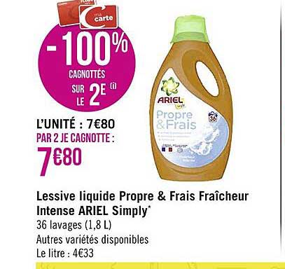 lessive liquide propre & frais fraîcheur intense ariel simply