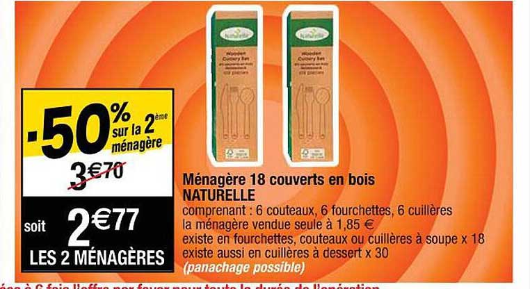 Ménagère 18 Couverts En Bois Naturelle