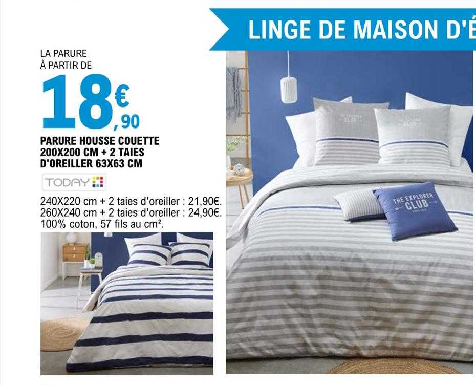 parure housse couette 200 x 200 cm + 2 taies d'oreiller 63 x 63 cm today