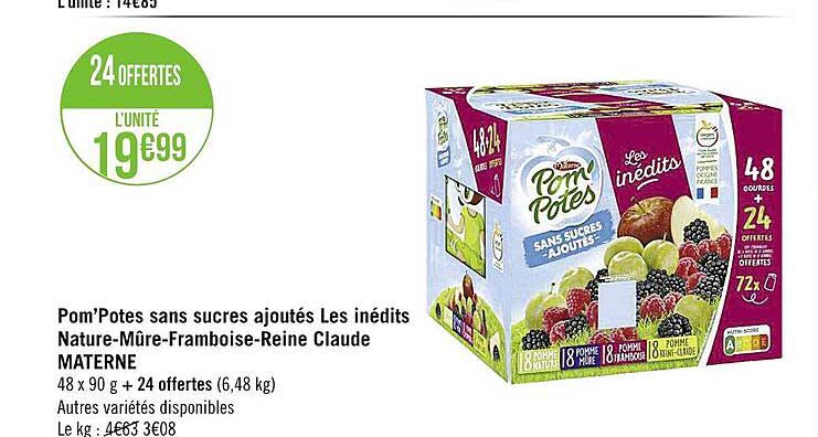 pom'potes sans sucres ajoutés les inédits nature-mûre-framboise-reine claude materne