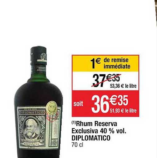 rhum reserve exclusiva 40% vol. diplomatico
