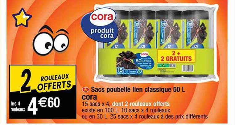sacs poubelle lien classique 50 l cora