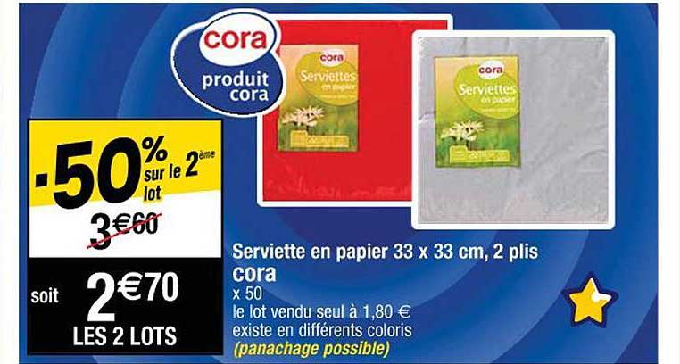 serviette en papier 33 x 33 cm, 2 plis cora