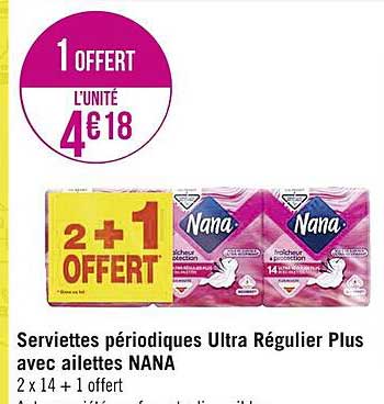 serviettes périodiques ultra régulier plus avec ailettes nana
