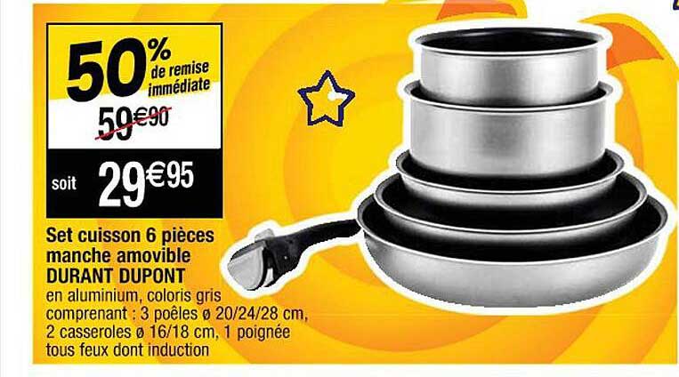 set cuisson 6 pièces manche amovible durant dupont