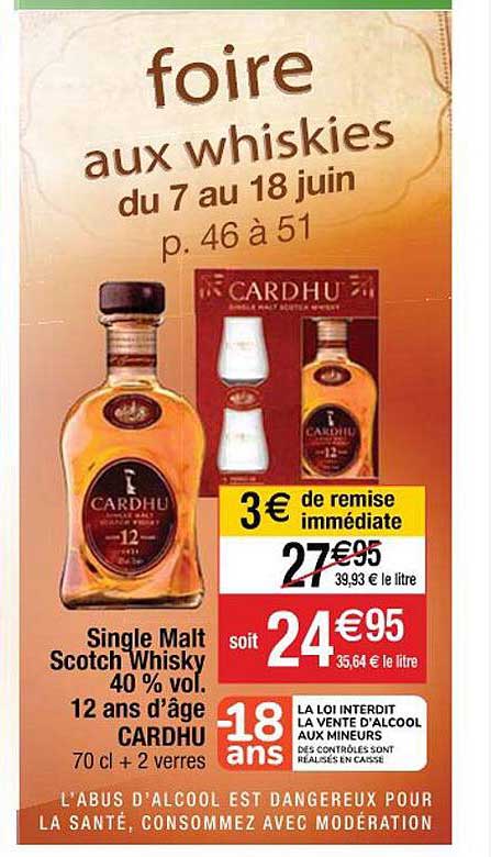 single malt scotch whisky 40% vol. 12 ans d'âge cardhu