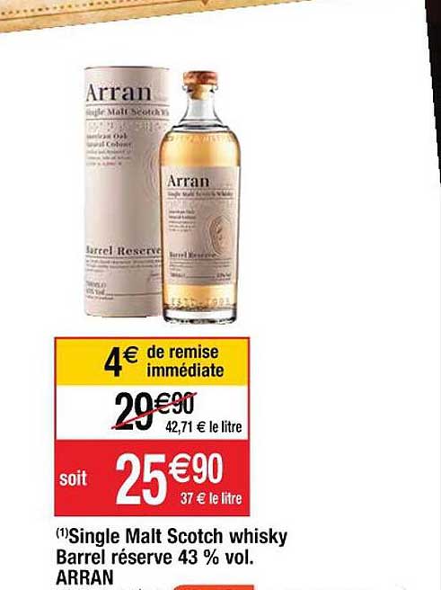 single malt scotch whisky barrel réserve 43% vol. arran