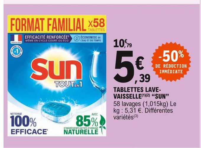 tablettes lave-vaisselle "sun"