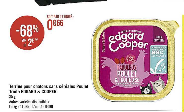 terrine pour chatons sans céréales poulet truite edgard & cooper