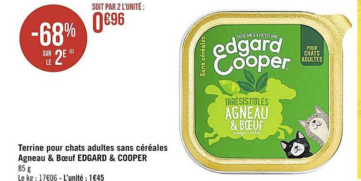 terrine pour chats adultes sans céréales agneau & boeuf edgard & cooper