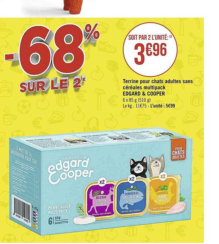 terrine pour chats adultes sans céréales multipack edgard & cooper