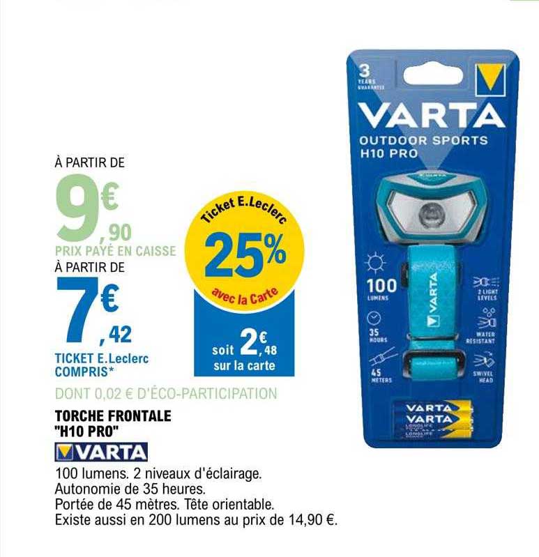 torche frontale "h10 pro" varta