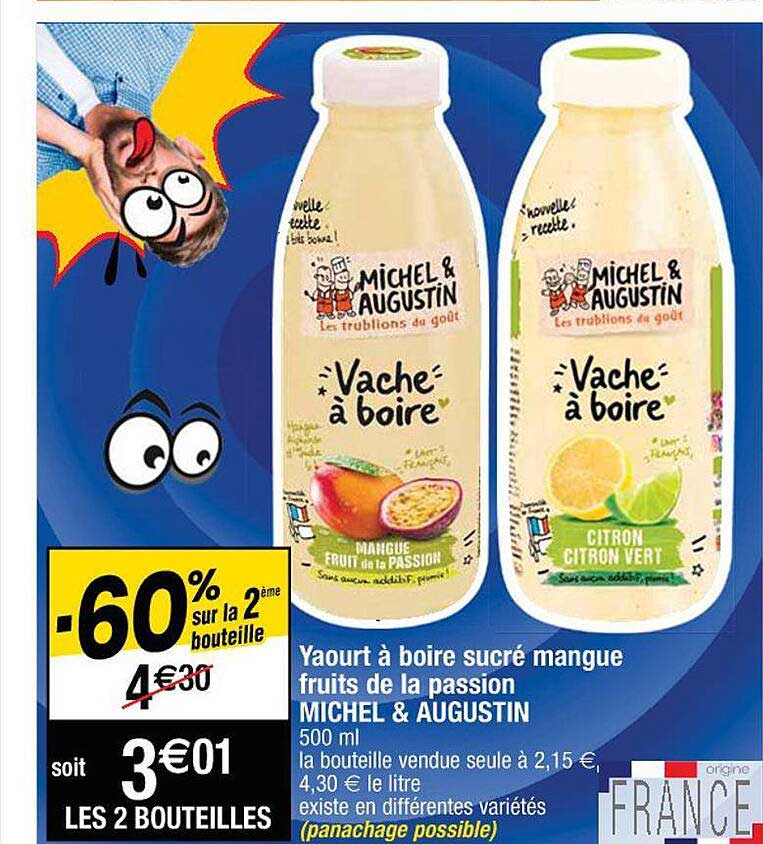 Yaourt à Boire Sucré Mangue Fruits De La Passion Michel & Augustin