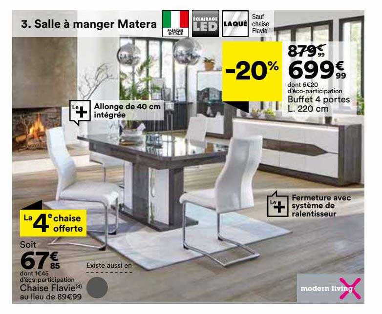 chaise flavie moder living, buffet 4 portes l. 220 cm modern living